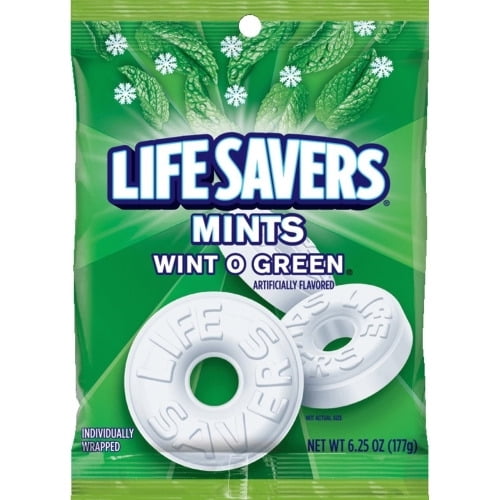 Wrigley Life Savers Mints Wint O Green Hard Candies Wintergreen - Individually Wrapped - 6.25 oz - 1 Bag