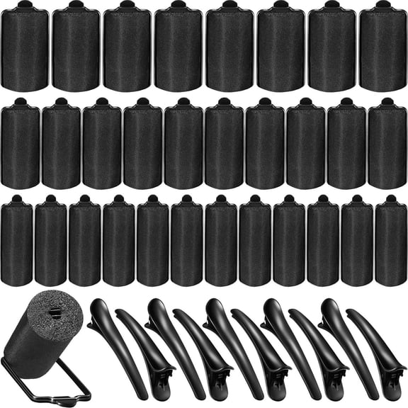40 Pieces Sponge Hair Rollers Satin Silk Foam Women Curlers with Duck Teeth Clips for Hairdressing Styling(Multi-size,Black)