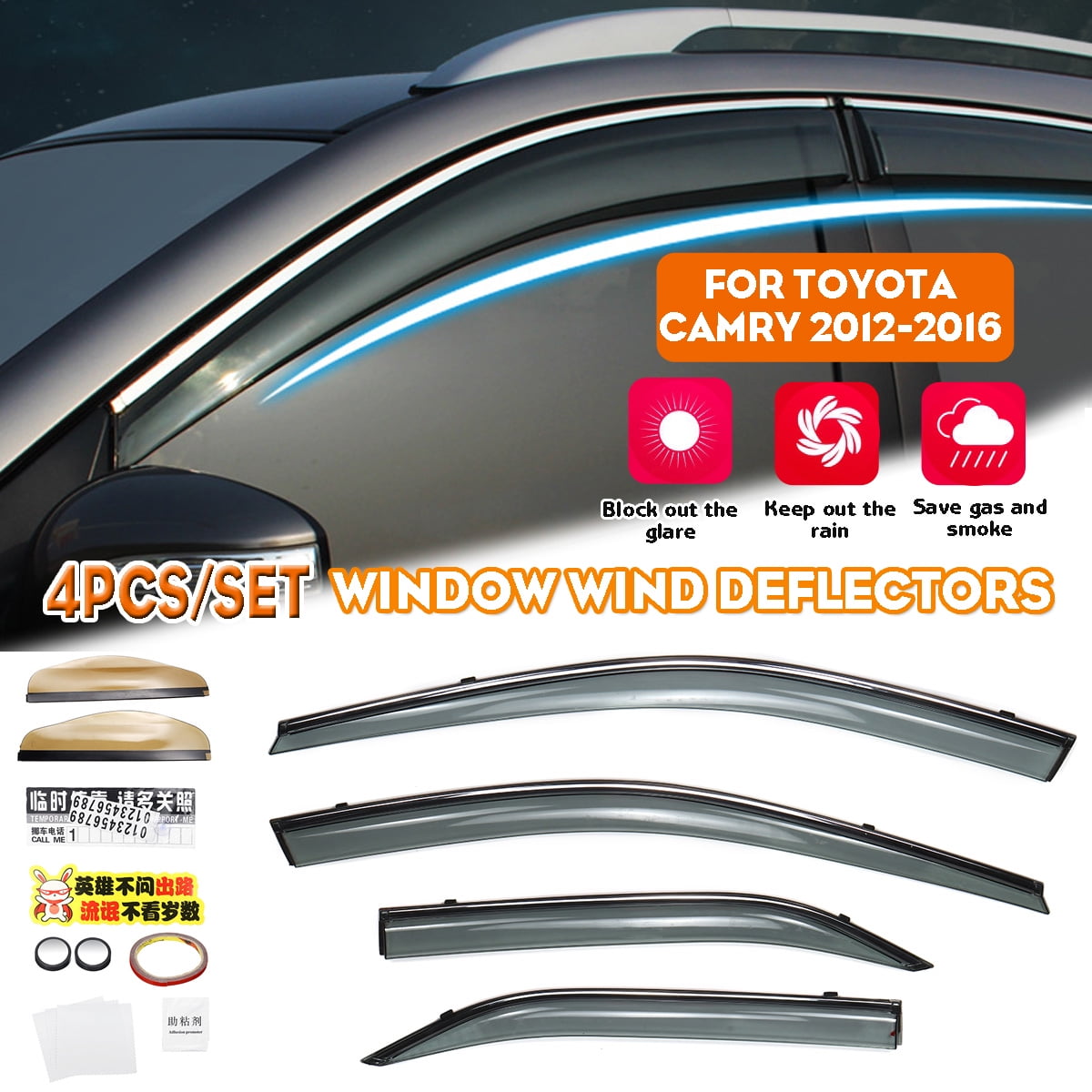 4Pcs Window Visors Rain Guard Vent Sun Shade For Toyota Camry 20122016