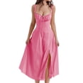 thumbnail image 4 of Women Y2k Midi Corset Dress Sleeveless Low Cut Square Neck Flowy Long Dresses Summer Party A-line Going Out Sundress, 4 of 6