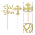 thumbnail image 3 of Topper Cake Birthday Party Bless Pick Toothpick Cross Supplies Baptism Communion First Glitter Appetizer Insert Golden, 3 of 6