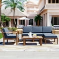 thumbnail image 2 of Churanty Acacia Wood Patio Conversation Set, 4 Pieces Outdoor Sectional Sofa Set with Coffee Table and Removable Cushion for Garden Backyard Patio and Poolside,Gray, 2 of 12