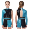 thumbnail image 7 of TiaoBug Gymnastics Leotard for Girls Cheerleading Outfit Sequin Color Block Short Jumpsuit Tumbling Biketard Light Blue 6, 7 of 7