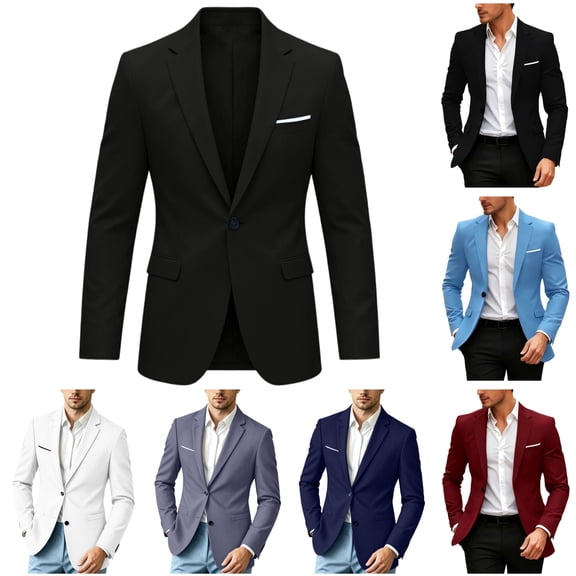 QATAINLAV Notched Lapel Blazer for Men Long Sleeve Slim Fit Suit Jacket Business Casual Work Tops with Pockets Wine L