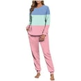 thumbnail image 2 of 2 Piece Women's Fuzzy Pajama Set Soft Casual Fleece Long Sleeve Loungewear Color Block Pullover Tops with Joggers Warm Sleepwear Outfits M, 2 of 7