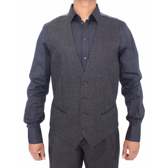 Dolce & Gabbana Gray Striped Wool Dress Vest Gilet