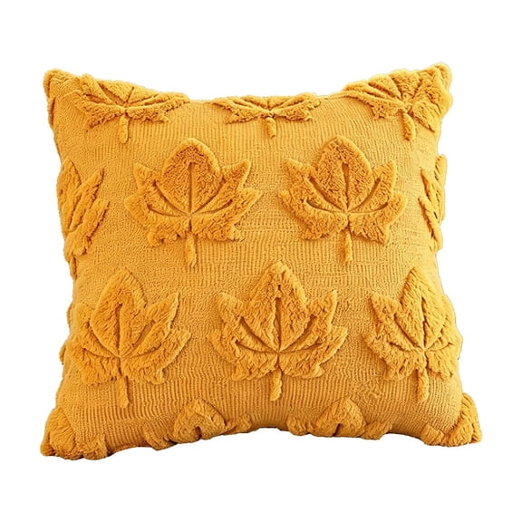 SLYNSHome 3D Tufted Maple Leaf Throw Pillow Cover,Yellow Textured Autumn Decorative Pillowcase, Soft Square Cushion Cover For Couch Sofa Fall Harvest Home Decor