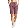 thumbnail image 2 of CQONEPT Women's Bermuda Sweat Shorts High Waisted Knee Length Shorts with 3 Pockets Drawstring Casual Athletic Shorts Pink S, 2 of 5