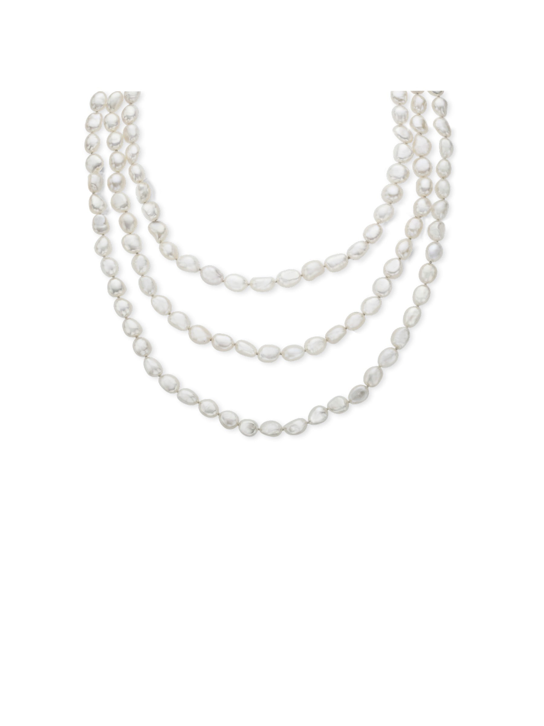 JYX Pearl Long Strand Necklace 6.5mm Natural White Round Freshwater Pearl Necklace Long Swaeter Necklace 63