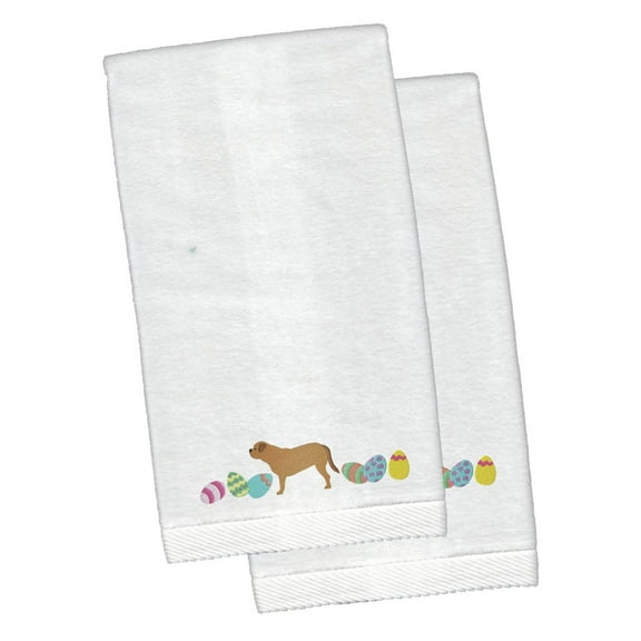 Dogue de Bordeaux Easter White Embroidered Plush Hand Towel Set of 2