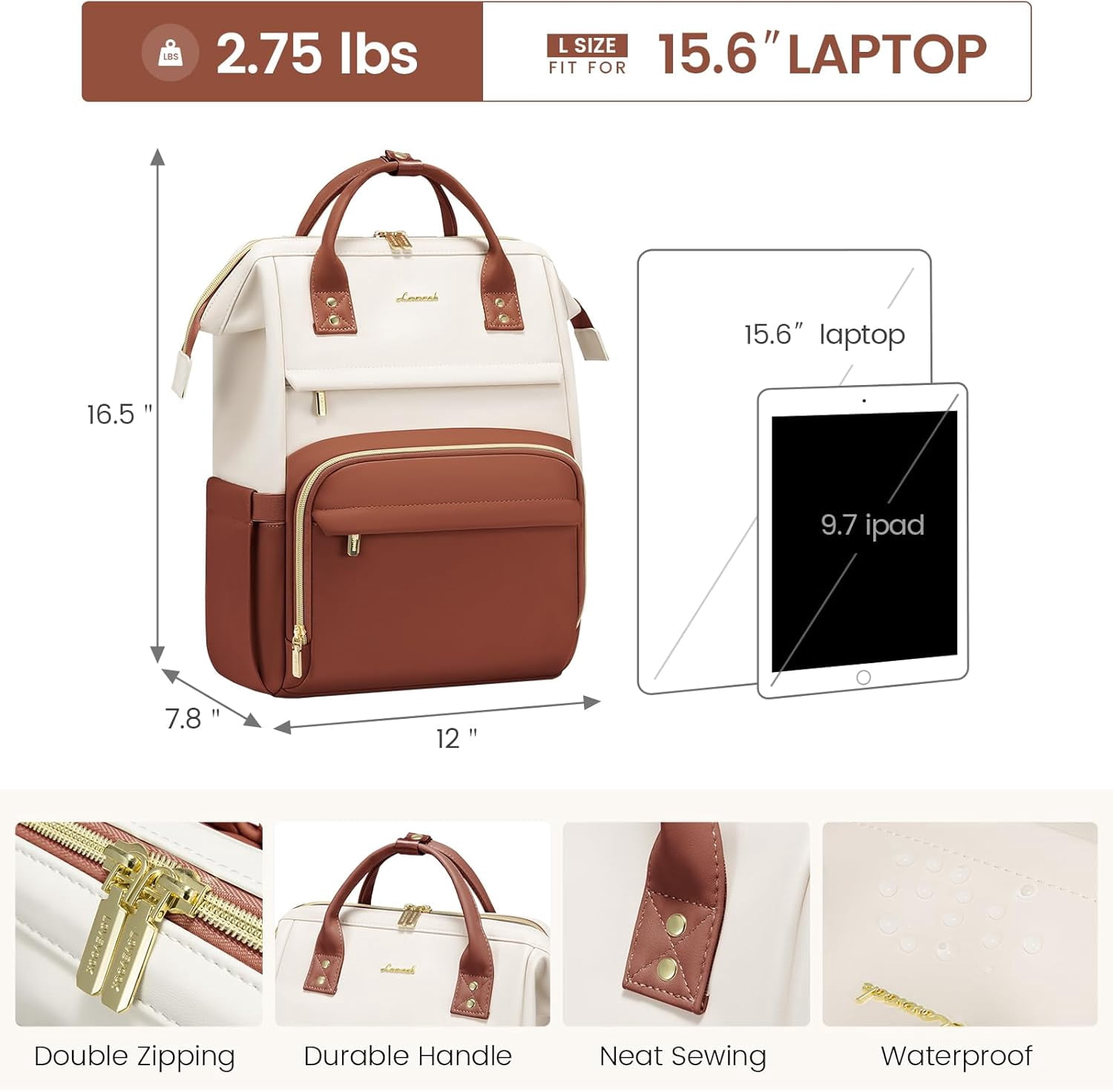 LOVEVOOK Leather Laptop Backpack for Women, 17 inch Professional Work & Travel Bag, Brown