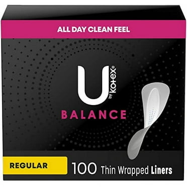 U by Kotex Balance Daily Wrapped Panty Liners, Light Absorbency, Regular Length, 100 Count (Packaging May Vary)
