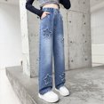 thumbnail image 6 of TOWED22 Toddler Little Girls Embroidery Barrel Jeans Kids Casual Denim Joggers Soft Relax Fit Ankle Length Trousers Blue,8-9 Y, 6 of 8