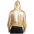 thumbnail image 5 of TiaoBug Men's Holographic Hoodie Long Sleeve Shiny Metallic Bomber Jacket Hooded Zip-up Outerwear Coat Gold L, 5 of 6