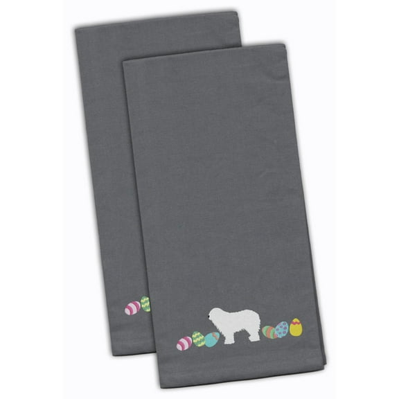 Komondor Easter Gray Embroidered Towel Set of 2
