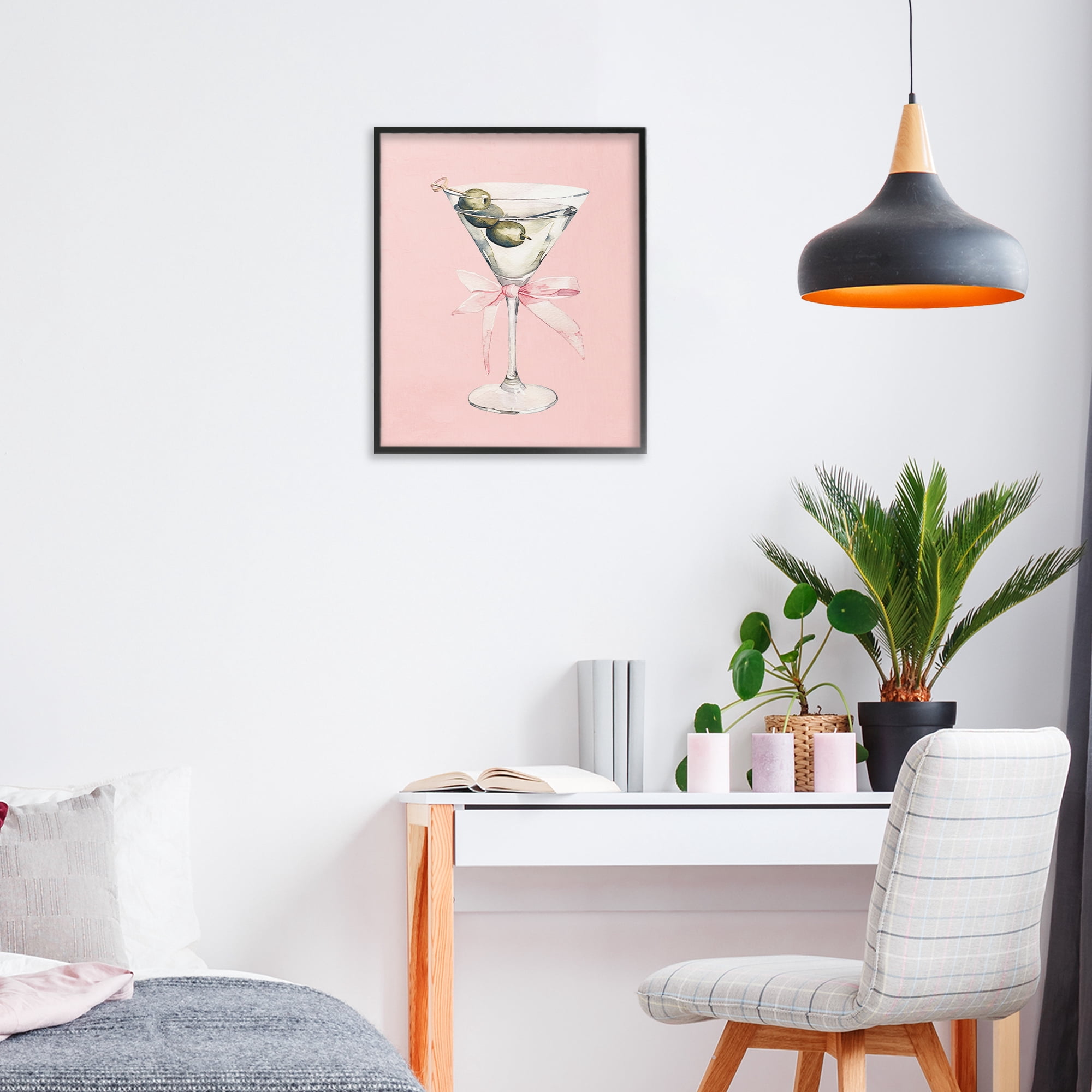 Stupell Industries Martini with Pink Bow Black Framed Giclee Art, design by Kim Allen