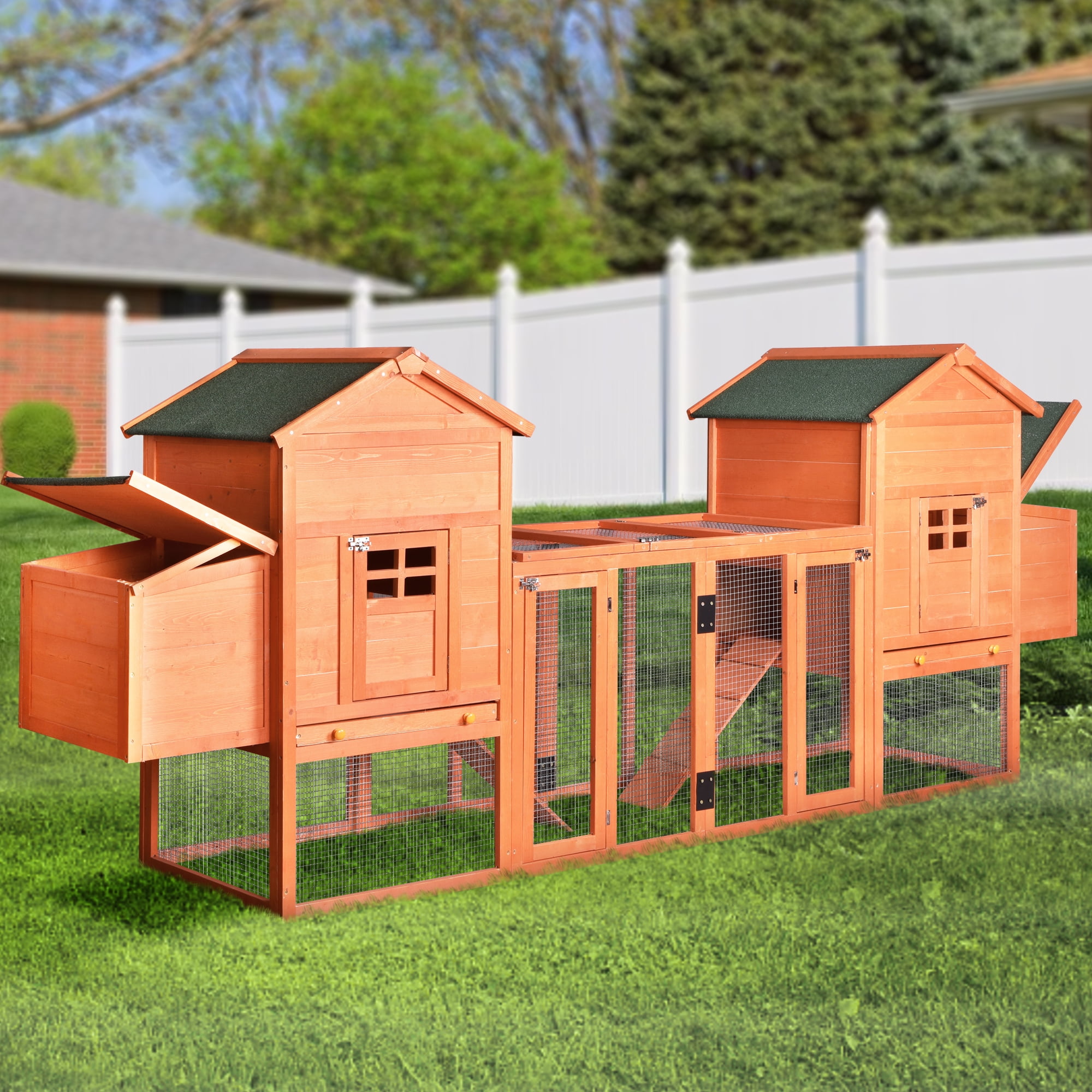 Pefilos 124" Outdoor Wooden Chicken Coop Nesting with Box Large Hen Cage with Removable Ramp Rabbit Hutches Garden Backyard Pet House, Orange Pefilos 124" Outdoor Wooden Chicken Coop Nesting with Box Large Hen Cage with Removable Ramp Rabbit Hutches Garden Backyard Pet House, Orange