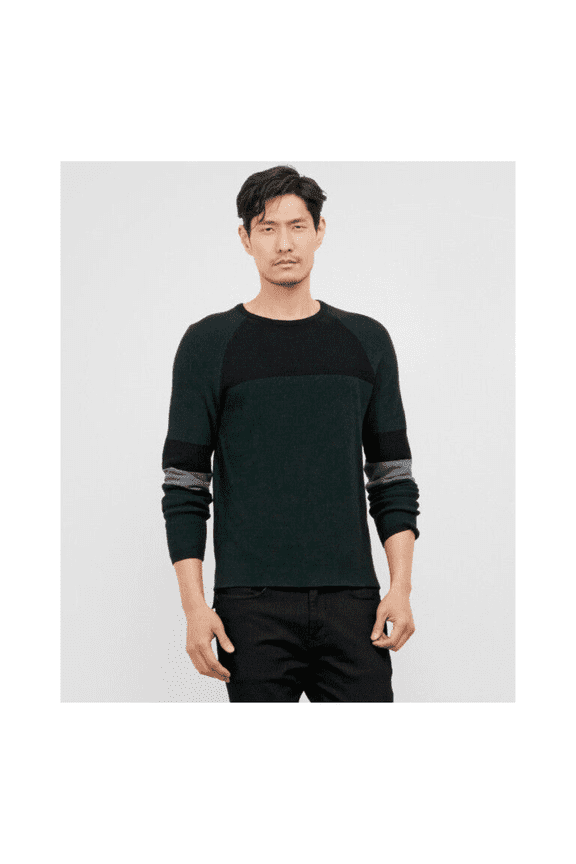 $89 KENNETH COLE NEW YORK Wool-Blend Color Block Sweater Cotton Juniper - XS