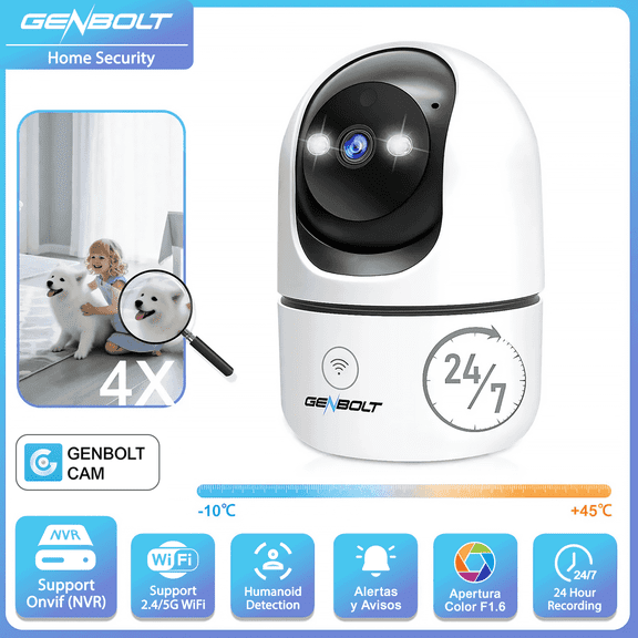 GENBOLT 2K Pet Camera, WiFi Security Camera Indoor,Home Surveillance IP Camera CCTV with Humanoid Detection, Auto Cruise Dog Cam with Audio Alarm