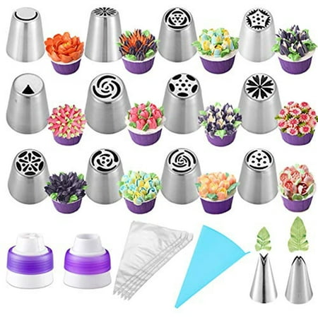 

27 Pcs Russian Piping Tips Set Cake Decorating Tips Baking Supplies for Cupcake Cookies Birthday Party (12 Icing Tips 1