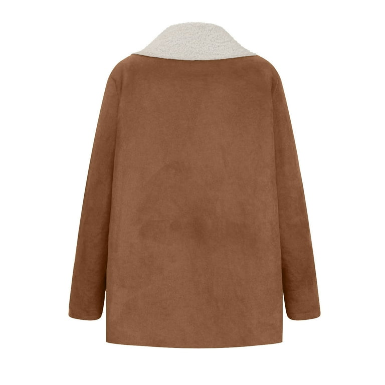 VSSSJ Winter Coat for Women Warm Single Breasted Faux Suede