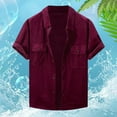 thumbnail image 2 of MIXUE Mens Casual Button Down Shirts Summer Corduroy Solid Color Lapel Short Sleeve Fashion Tops Sportswear,Red,XXL, 2 of 4