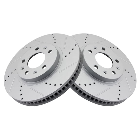 TRQ Front Performance Brake Rotors Set Premium G-Coated Cross Drilled & Slotted Fits Select 2003-2007 Cadillac CTS