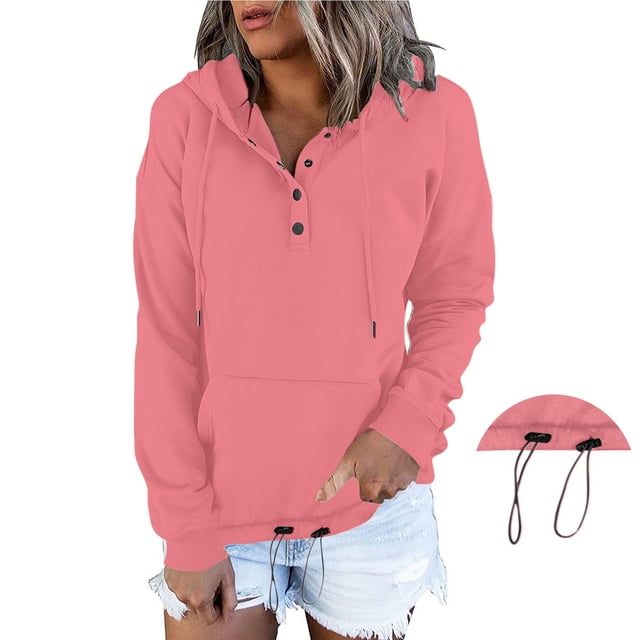 ICHUANYI Clearance Women's Oversized Sweatshirts Long Sleeve Button Fashion Trendy Sweatshirt Jackets Hooded Cute Comfy Clothes(Pink, M) ICHUANYI WER2023081513526