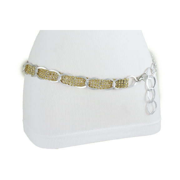 New Women Silver Metal Chain Links Gold Mesh Bling Beads Strap Fashion Belt Plus Size XL XXL