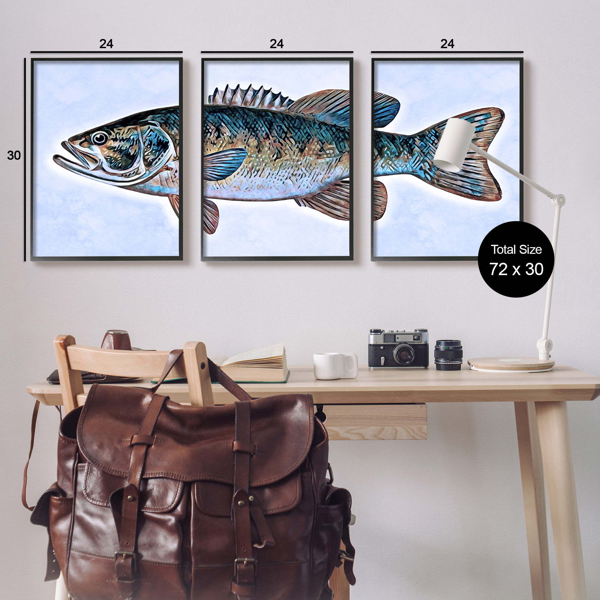 Stupell Marine Bass Fisherman Sea Life Animals & Insects Painting Black Framed Art Print Wall Art, Set of 3