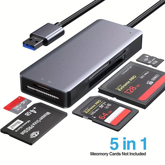 SD Card Reader ALL In 1 USB3.0 Multi Card Reader For SD/Micro SD/CF/M2/MS/MMC Camera Memory Card, Portable Memory Card Adapter Super Speed 5Gbps Read 5 Cards Simultaneously, For Windows/Linux/Mac OS