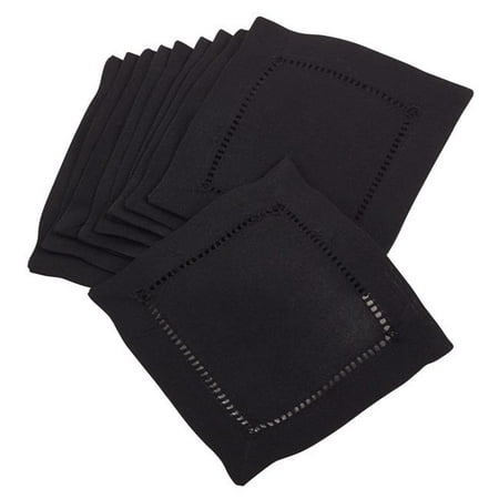 

SARO 6304.BK6S 6 in. Square Classic Hemstitch Border Cocktail Napkin Black - Set of 12