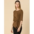 thumbnail image 2 of Blusa Allegra K Dobladillo Asimétrico Mangas Acanaladas 3/4 Cuello Redondo Casual Mujer Caqui XS, 2 of 6