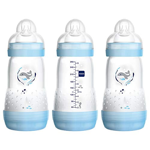 3 Pack Blue/ White 3 Anti Mam Self Sterilising Anti-colic Bottle 160ml 