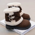 thumbnail image 3 of Owordtank Girls Winter Snow Boots Fur Lined Mid Calf Boots Lug Sole Suede Warm Boot Outdoor Shoes for Kids, 3 of 8