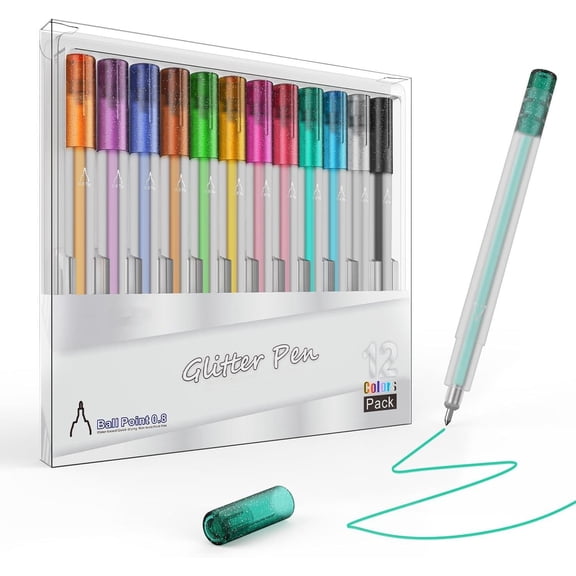 12 Pack Glitter Gel Pens Compatible with Cricut Joy/Xtra, 0.8 Tip Glitter Medium Point Pen for Writing Drawing, DIY Crafts