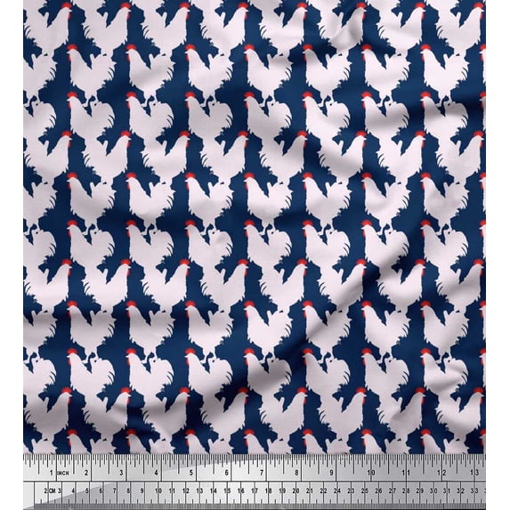 Soimoi Blue polyester Crepe Fabric Hen Bird Printed Fabric 1 Yard 52 Inch Wide