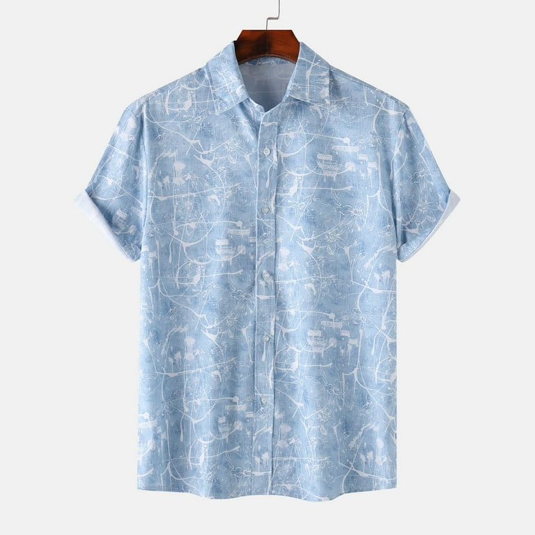 Uveasisha Mens Hawaiian Shirts Big and Tall,2024 Hawaiian Shirts for Men Short Sleeve Button Up Tropical Summer Beach Shirt Clearance Sale,Sky Blue XL