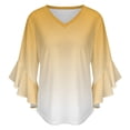 thumbnail image 5 of Aesthetic Maize Yellow And White Gradient Women's V-Neck Blouse With 3/4 Ruffled Bell Sleeves Casual Top Ladies Blouses, 5 of 7