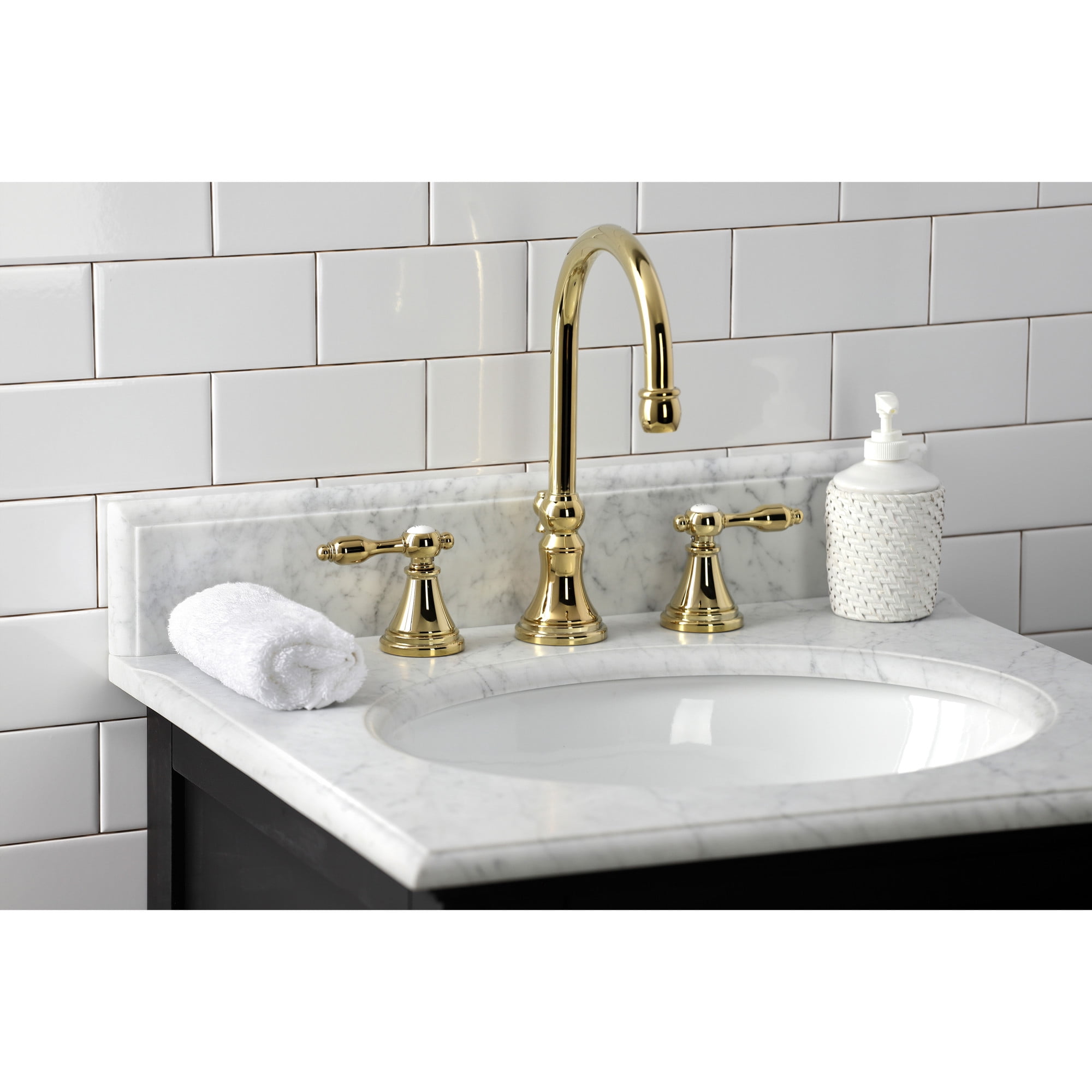 Kingston Brass KS2982TAL Tudor Widespread Bathroom Faucet with Brass Pop-Up, Polished Brass