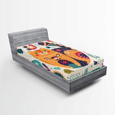 Ambesonne Paisley Fitted Sheet, Cat and Flower Leaf, Twin XL Size, Multicolor