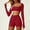 Red, variant on Abomasnow Workout Sets for Women 2 Piece Square Neck Long Sleeve Crop Tops High Waist Biker Shorts Gym Sets