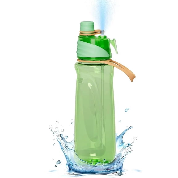 22oz Sport Water Bottle Green, 2-in-1 Mist & Sip, Tritan BPA-Free, Leak-Proof, Wide Mouth, for Gym School Camp