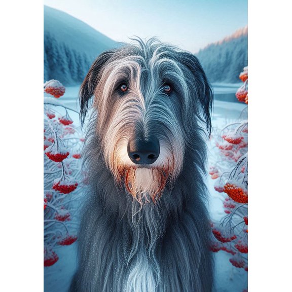 Irish Wolfhound Grey - Best of Breed DCR Winter Berries Garden Flag