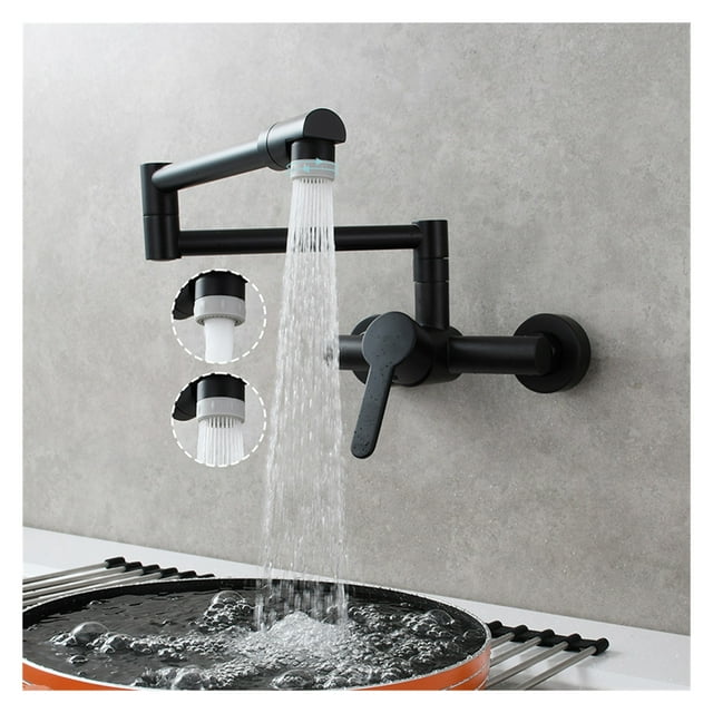 Brass Kitchen Folding Faucet Pot Filler Faucet Two Holes Wall Mount Faucet Hot And Cold Mixer Tap With Kitchen Sprayer ,bar Laundry RV Farmhouse