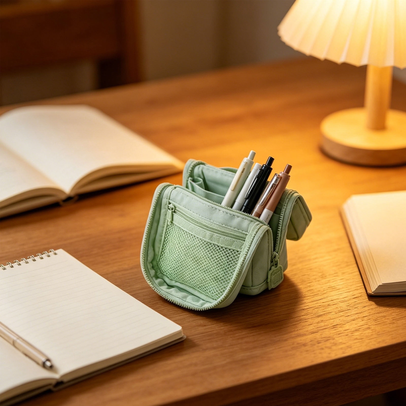 Roiihwy Standing Pencil Case Pouch with Multi Compartments, Large Capacity Pencil Bags with Zipper for Supplies and Office Organization(Green)