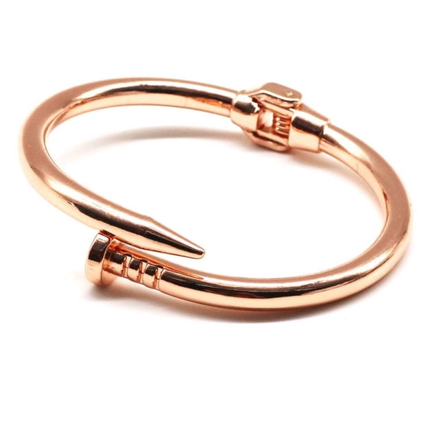 Pulsera Abierta Brillar Simple de Moda Pulsera de Tornillo de Acero Inoxidable para Regalo de Mujer Color Oro Rosa