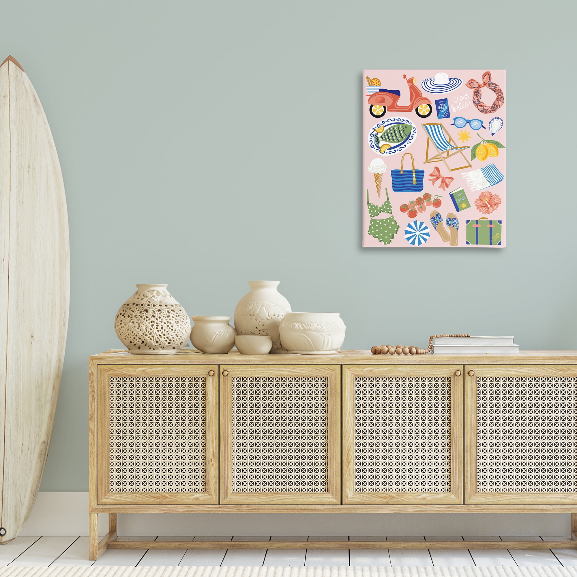 Stupell Industries Mediterranean Coast Necessities Nautical & Beach Painting Wrapped Canvas Art Print Wall Art, 24 x 30