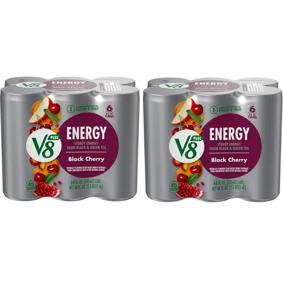 V8 ENERGY Black Cherry Energy Drink, Made with Real Vegetable and Fruit Juices, 8 FL OZ Can (2 Packs of 6 Cans)