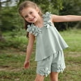 thumbnail image 4 of CYRBOKO Girls Outfit Sets, Casual Elastic Waist Soft Short Sleeve Two-piece Sets Green Size 5-6 T, 4 of 7
